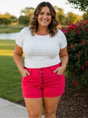 Torrid Cherry Red High Rise Button Fly Shorts Size 16 Stretch